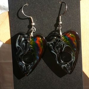 Dark Rainbow with White Smoke design Planchette Earrings/Stainless Steel Hooks